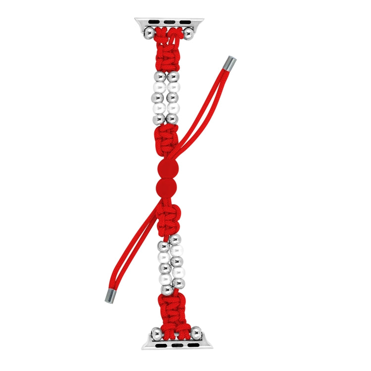 For Apple Watch Series 3 38mm Paracord Row Beads Drawstring Braided Watch Band(Red) - Watch Bands by PMC TechLife | Online Shopping South Africa | PMC TechLife