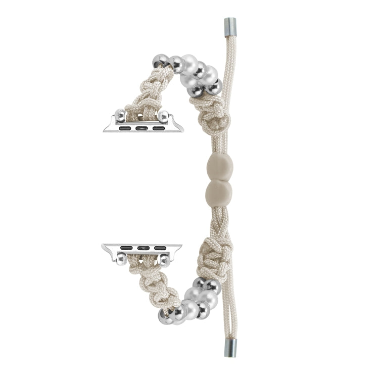 For Apple Watch 38mm Paracord Row Beads Drawstring Braided Watch Band(White) - Watch Bands by PMC TechLife | Online Shopping South Africa | PMC TechLife