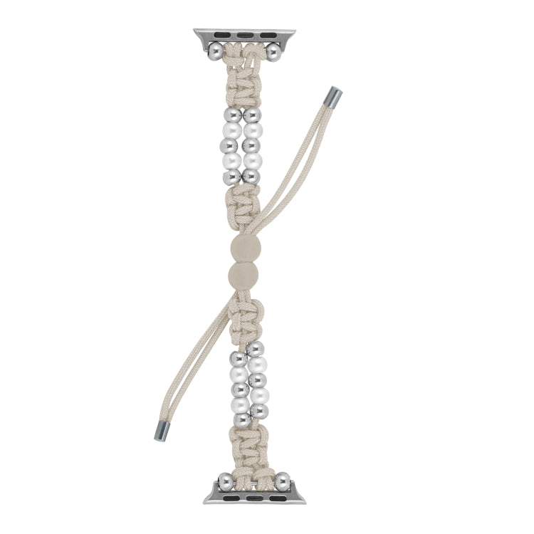 For Apple Watch 38mm Paracord Row Beads Drawstring Braided Watch Band(White) - Watch Bands by PMC TechLife | Online Shopping South Africa | PMC TechLife