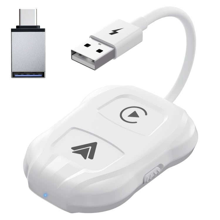 THT-020-9 USB + USB-C / Type-C Wired to Wireless Carplay / Android Auto Adapter(White) - free shipping - PMC TechLife - Order now!