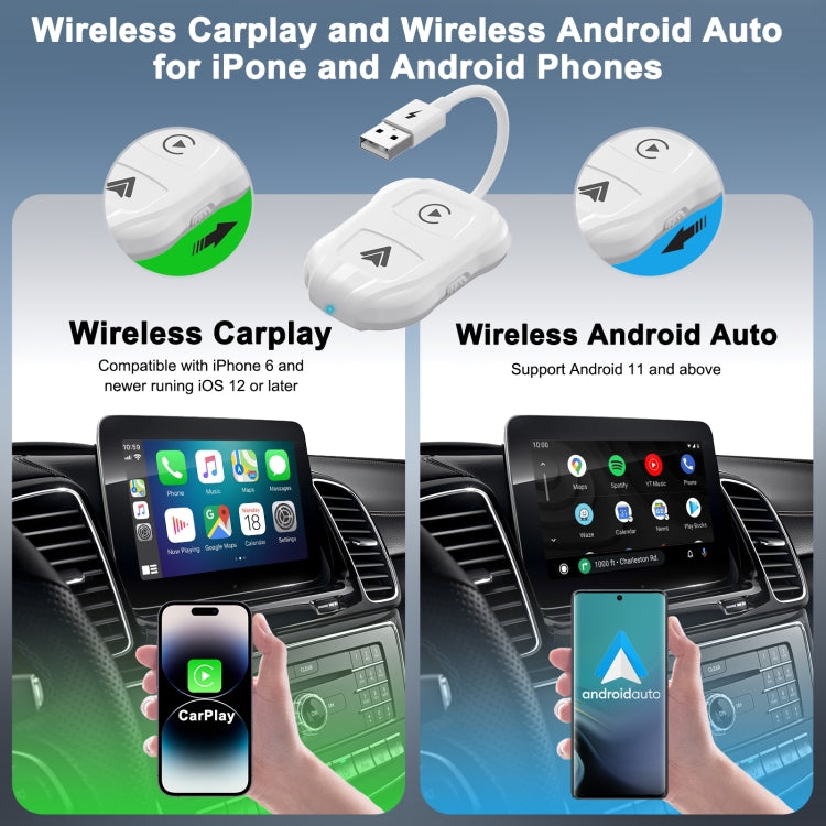 THT-020-9 USB + USB-C / Type-C Wired to Wireless Carplay / Android Auto Adapter(White) - Bluetooth Adapters by PMC Jewellery | Online Shopping South Africa | PMC Jewellery | Buy Now Pay Later Mobicred