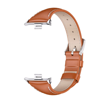 For Xiaomi Smart Band 9 Pro / 8 Pro Mijobs Genuine Leather Slim Watch Band(Orange Silver) - Watch Bands by MIJOBS | Online Shopping South Africa | PMC Jewellery | Buy Now Pay Later Mobicred