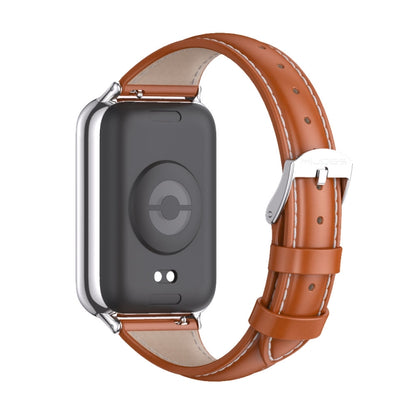 For Xiaomi Smart Band 9 Pro / 8 Pro Mijobs Genuine Leather Slim Watch Band(Orange Silver) - Watch Bands by MIJOBS | Online Shopping South Africa | PMC Jewellery | Buy Now Pay Later Mobicred