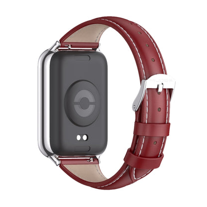 For Xiaomi Mi Band 8 Pro Mijobs Genuine Leather Slim Watch Band(Red Silver) - Watch Bands by MIJOBS | Online Shopping South Africa | PMC Jewellery