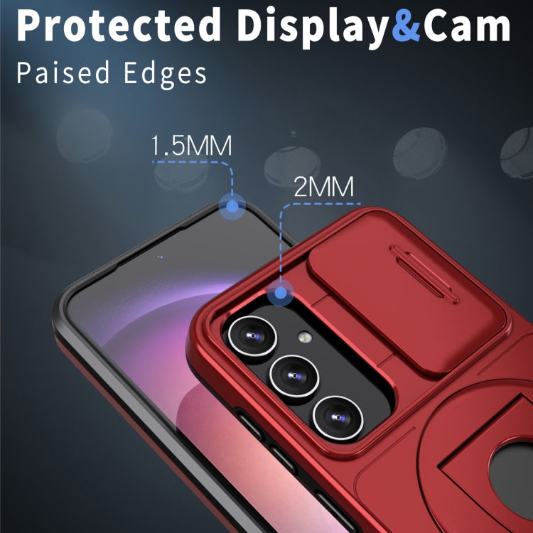 For Samsung Galaxy S22 5G Camshield MagSafe Ring Holder Armor Phone Case(Red) - Galaxy S22 5G Cases by PMC TechLife | Online Shopping South Africa | PMC TechLife