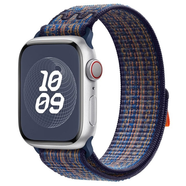 For Apple Watch Series 7 45mm Loop Nylon Watch Band(Royal Blue Orange) - Watch Bands by PMC Jewellery | Online Shopping South Africa | PMC Jewellery