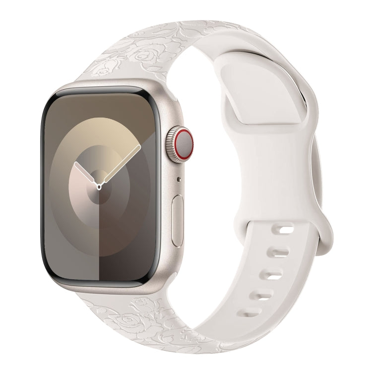 For Apple Watch SE 2022 40mm Rose Embossed Silicone Watch Band(Starlight) - Watch Bands by PMC TechLife | Online Shopping South Africa | PMC TechLife