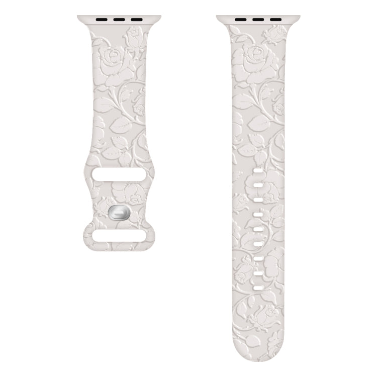 For Apple Watch SE 44mm Rose Embossed Silicone Watch Band(Starlight) - Watch Bands by PMC TechLife | Online Shopping South Africa | PMC TechLife