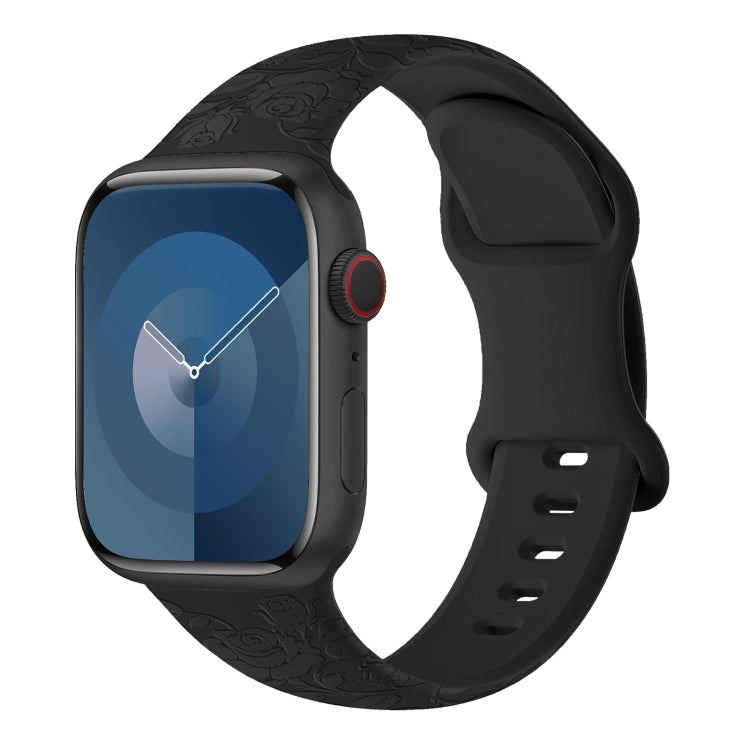 For Apple Watch Series 6 44mm Rose Embossed Silicone Watch Band(Black) - Watch Bands by PMC TechLife | Online Shopping South Africa | PMC TechLife
