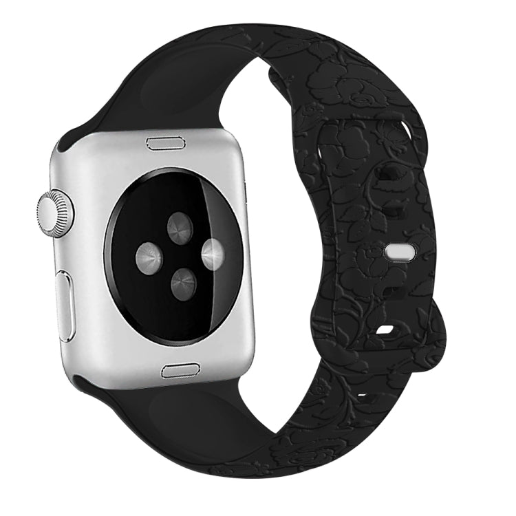 For Apple Watch Series 5 44mm Rose Embossed Silicone Watch Band(Black) - Watch Bands by PMC TechLife | Online Shopping South Africa | PMC TechLife
