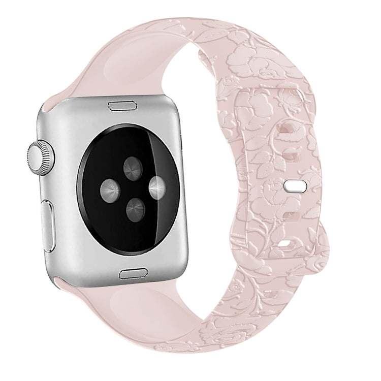For Apple Watch Series 4 44mm Rose Embossed Silicone Watch Band(Pink) - Watch Bands by PMC TechLife | Online Shopping South Africa | PMC TechLife
