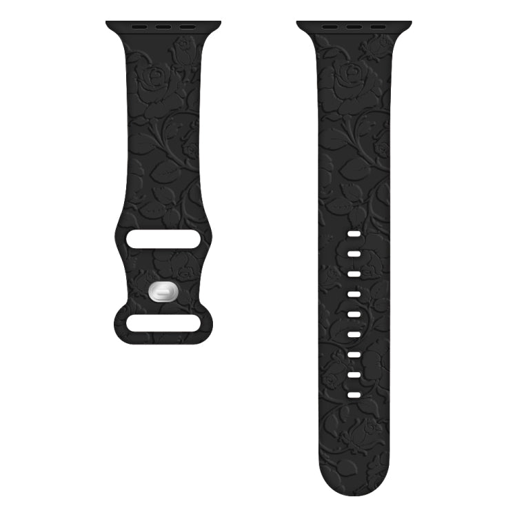 For Apple Watch Series 4 44mm Rose Embossed Silicone Watch Band(Black) - Watch Bands by PMC TechLife | Online Shopping South Africa | PMC TechLife