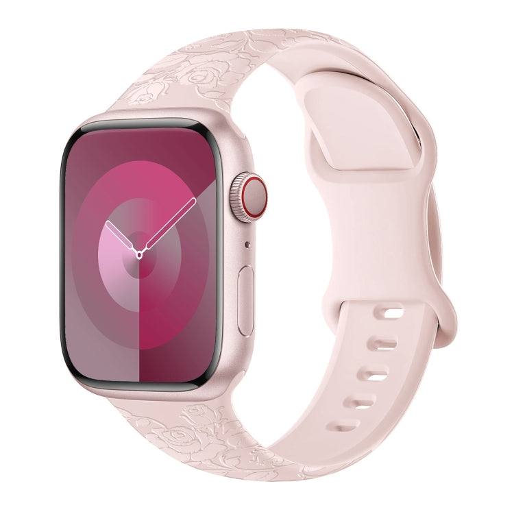 For Apple Watch Series 4 40mm Rose Embossed Silicone Watch Band(Pink) - Watch Bands by PMC TechLife | Online Shopping South Africa | PMC TechLife