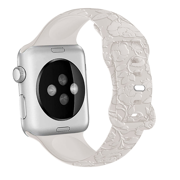 For Apple Watch Series 3 42mm Rose Embossed Silicone Watch Band(Starlight) - Watch Bands by PMC TechLife | Online Shopping South Africa | PMC TechLife