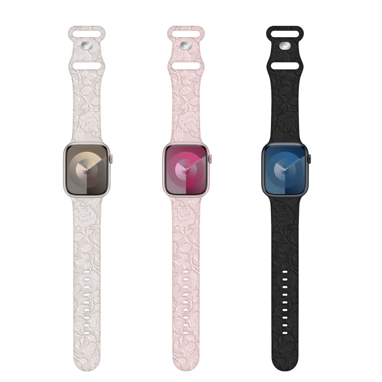 For Apple Watch 38mm Rose Embossed Silicone Watch Band(Black) - Watch Bands by PMC TechLife | Online Shopping South Africa | PMC TechLife