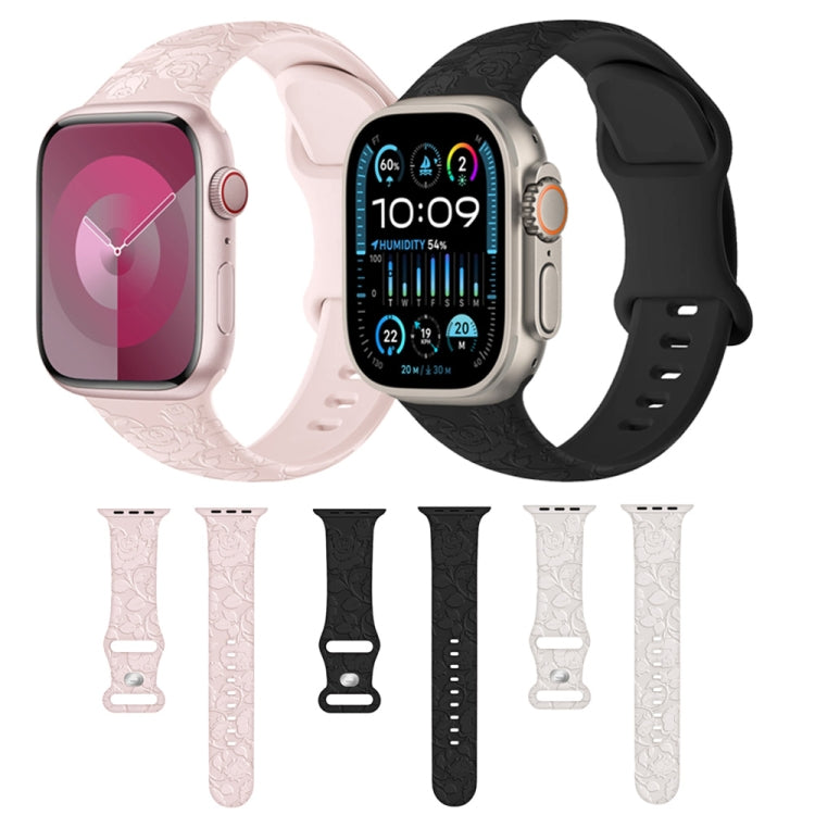 For Apple Watch Series 8 41mm Rose Embossed Silicone Watch Band(Starlight) - Watch Bands by PMC TechLife | Online Shopping South Africa | PMC TechLife