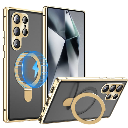 For Samsung Galaxy S24 Ultra 5G MagSafe Magnetic HD Frosted Tempered Glass Holder Phone Case(Gold) - Galaxy S24 Ultra 5G Cases by PMC Jewellery | Online Shopping South Africa | PMC Jewellery