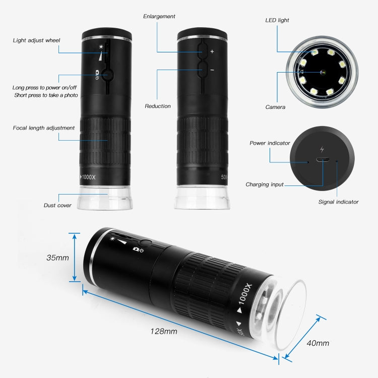 F210 HD 1080P WIFI 1000X Magnification Digital Microscope with 8 LED Light - free shipping - PMC TechLife - Order now!