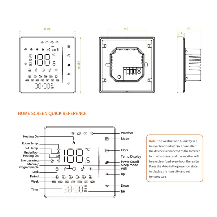 BHT-006GBLW 95-240V AC 16A Smart Home Heating Thermostat for EU Box, Control Electric Heating with Only Internal Sensor & External Sensor & WiFi Connection (Black) - Thermostat & Thermometer by PMC Jewellery | Online Shopping South Africa | PMC Jewellery