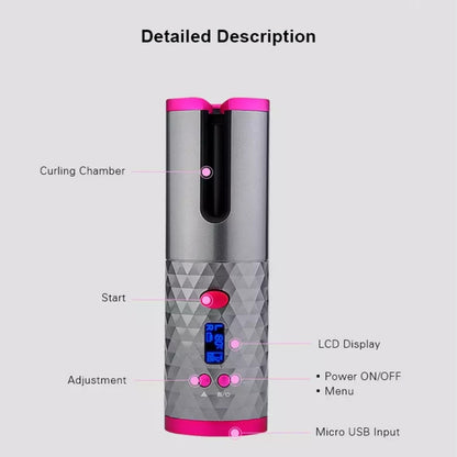 USB Charging Automatic Hair Curler Portable Mini Wireless Multi-function Curling Iron with LCD Display (White) - Hair Curler by PMC Jewellery | Online Shopping South Africa | PMC Jewellery