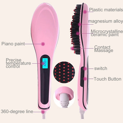 Handheld Innovative Hair Straightener Comb with LCD Temperature Display, EU Plug(Pink) - Combs by PMC Jewellery | Online Shopping South Africa | PMC Jewellery