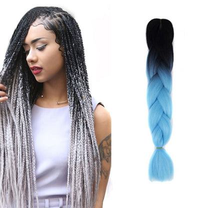 Fashion Color Gradient Individual Braid Wigs Chemical Fiber Big Braids, Length: 60cm(53 Black+Sky Blue) - Wigs by PMC Jewellery | Online Shopping South Africa | PMC Jewellery