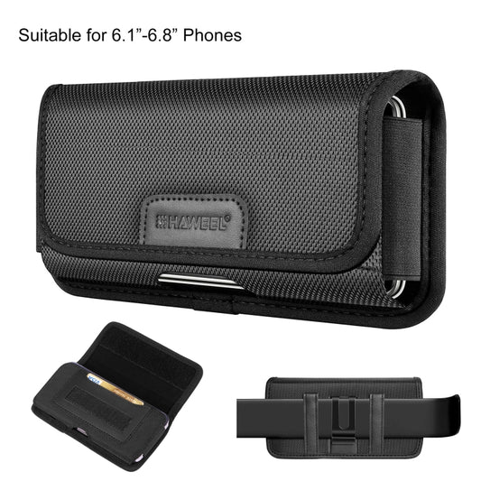 HAWEEL 6.1-6.8 inch Nylon Cloth Phone Belt Clip Horizontal Carrying Pouch with Card Slot (Black) -  by HAWEEL | Online Shopping South Africa | PMC Jewellery | Buy Now Pay Later Mobicred