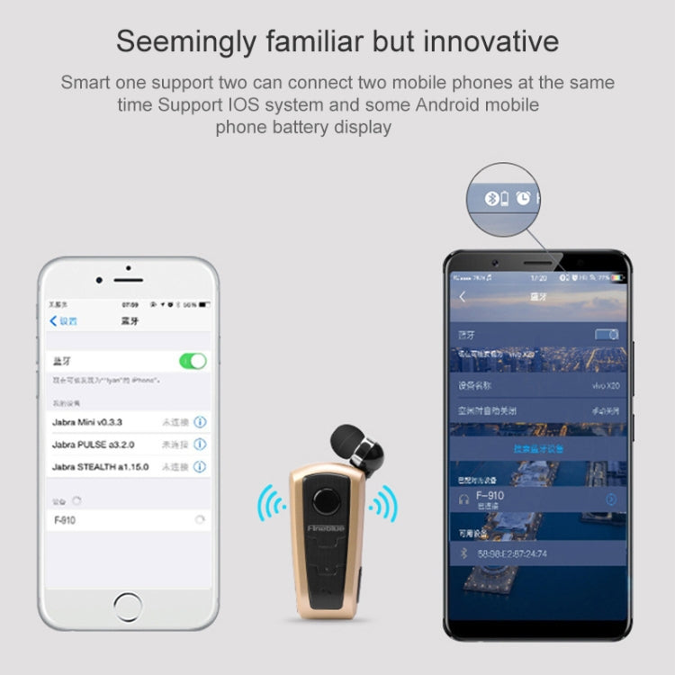 Fineblue F910 CSR4.1 Retractable Cable Caller Vibration Reminder Anti-theft Bluetooth Headset(Grey) - free shipping - PMC TechLife - Order now!