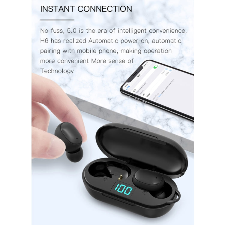 H6 TWS Bluetooth 5.0 Wireless Bluetooth Earphone with Digital Display & Charging Box, Support for Siri & HD Calls - TWS Earphone by PMC TechLife | Online Shopping South Africa | PMC TechLife