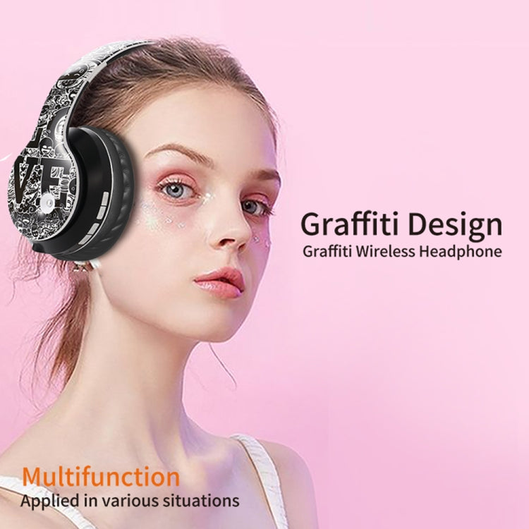 B1 Graffiti Pattern Wireless Bluetooth V5.0 Headset (Black Gold) - Headset & Headphone by PMC Jewellery | Online Shopping South Africa | PMC Jewellery