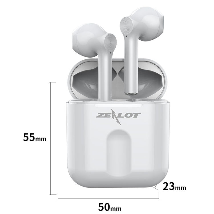ZEALOT T2 Bluetooth 5.0 TWS Wireless Bluetooth Earphone with Charging Box, Support Touch & Call & Power Display(White) - TWS Earphone by ZEALOT | Online Shopping South Africa | PMC Jewellery