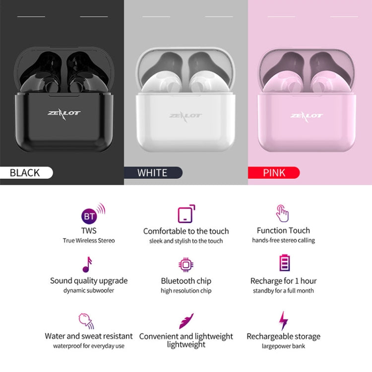 ZEALOT T3 Bluetooth 5.0 TWS Wireless Bluetooth Earphone with Charging Box, Support Touch & Call & Power Display(Black) - TWS Earphone by ZEALOT | Online Shopping South Africa | PMC Jewellery