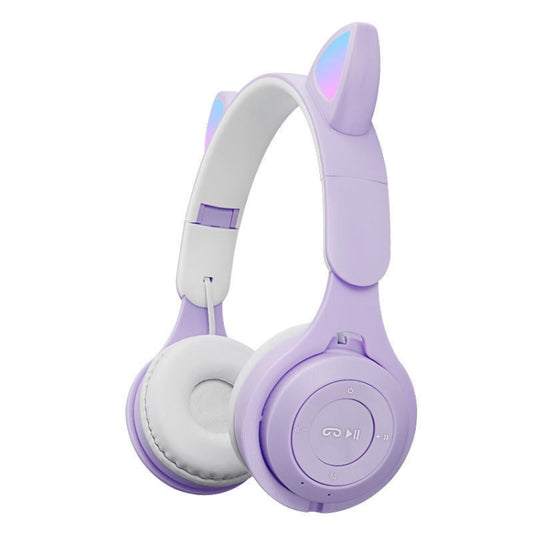 M6 Luminous Cat Ears Two-color Foldable Bluetooth Headset with 3.5mm Jack & TF Card Slot(Purple) - Headset & Headphone by PMC Jewellery | Online Shopping South Africa | PMC Jewellery