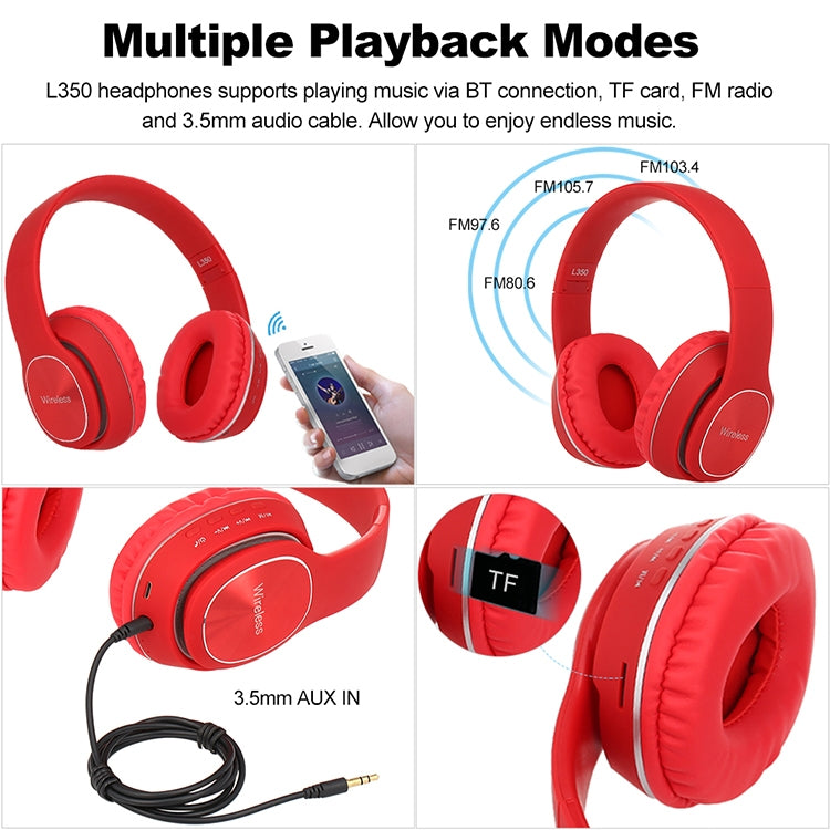 L350 Foldable Wireless Sports Stereo Bluetooth Headset, Supports IOS Power Display & HD Calling & FM & TF Card & 3.5mm AUX (Red) - Headset & Headphone by PMC Jewellery | Online Shopping South Africa | PMC Jewellery