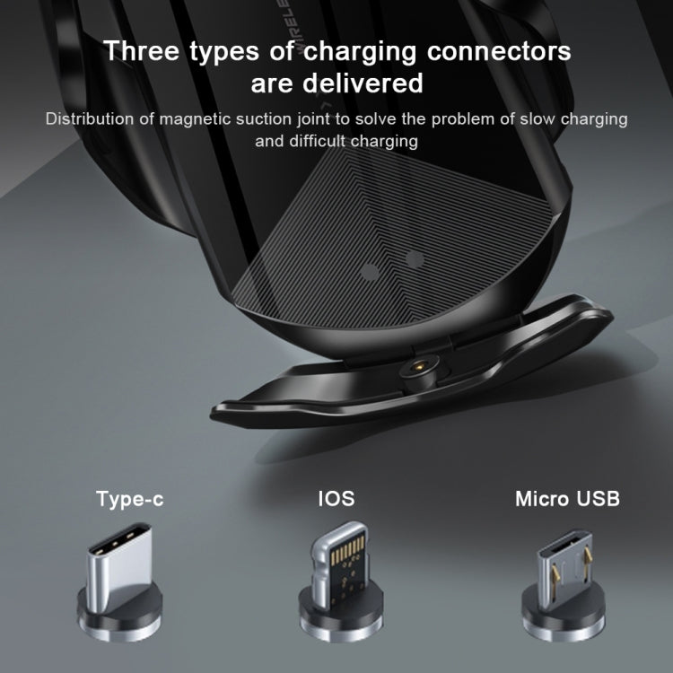 Q2 15W Universal Rotation Infrared Induction Magnetic Car Wireless Charging Mobile Phone Holder with Micro USB + 8 Pin + Type-C / USB-C Magnetic Connector(Gold) - Wireless Charger Holders by PMC Jewellery | Online Shopping South Africa | PMC Jewellery
