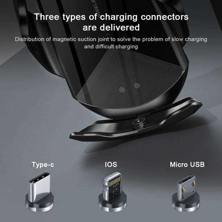 Q2 15W Universal Rotation Infrared Induction Magnetic Car Wireless Charging Mobile Phone Holder with Micro USB + 8 Pin + Type-C / USB-C Magnetic Connector(Silver) - Wireless Charger Holders by PMC TechLife | Online Shopping South Africa | PMC TechLife