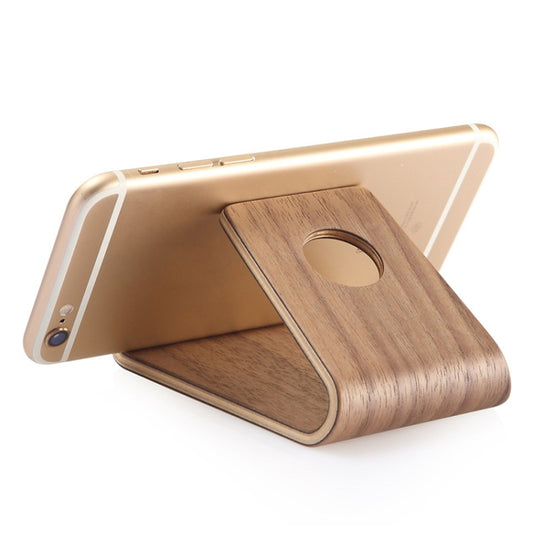 JS01 Wooden Desktop Phone Holder Universal Curved Wood Support Frame For Tablet Phones (Walnut) - Desktop Holder by PMC Jewellery | Online Shopping South Africa | PMC Jewellery