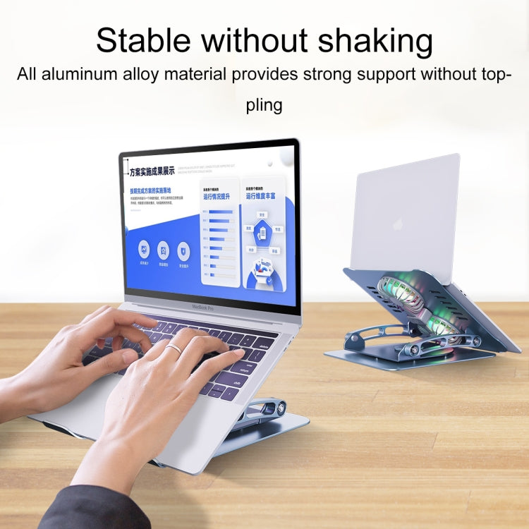 R- JUST HZ22-1 Rotating Dual-purpose Desktop Fan Aluminum Alloy Laptop Stand (Grey) - MacBook Holder by R-JUST | Online Shopping South Africa | PMC Jewellery | Buy Now Pay Later Mobicred