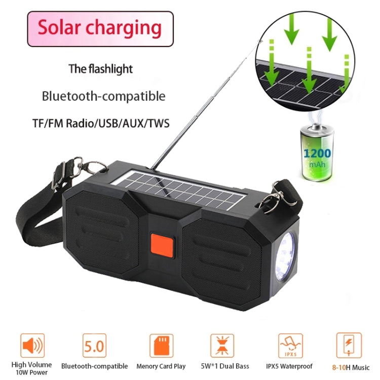 T&G TG634 Outdoor Solar Power Bluetooth Wireless Speaker with FM / Flashlight / TF Card Slot (Black+green) - Desktop Speaker by T&G | Online Shopping South Africa | PMC Jewellery