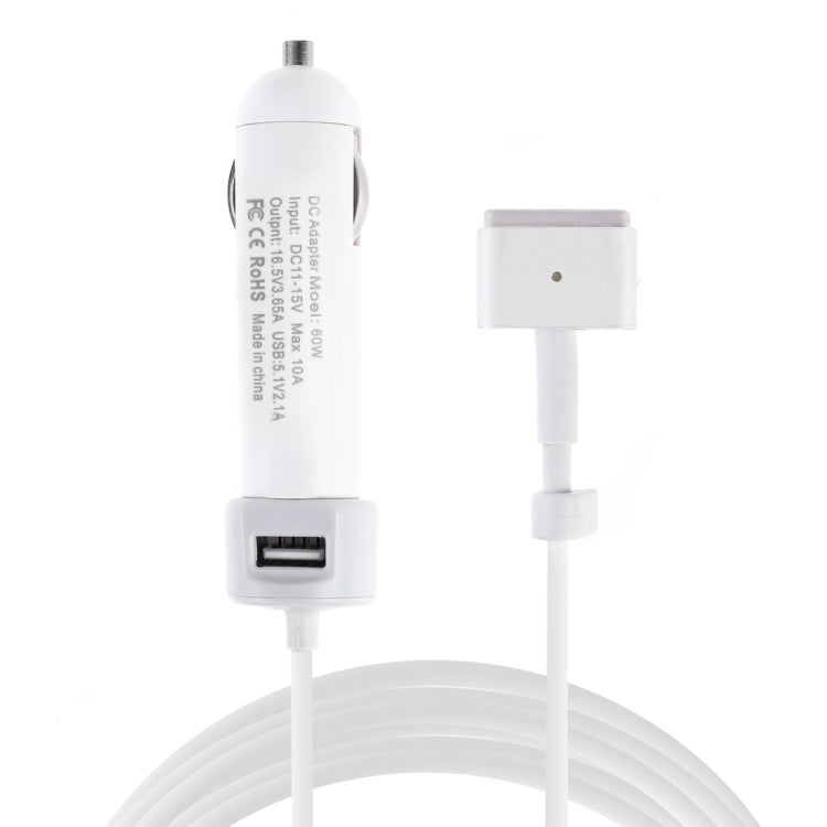 60W 5.1V 2.1A USB Interface Car Charger with 16.5V 3.65A T MagSafe 2 Interface Data Cable(White) - Car Charger by PMC Jewellery | Online Shopping South Africa | PMC Jewellery