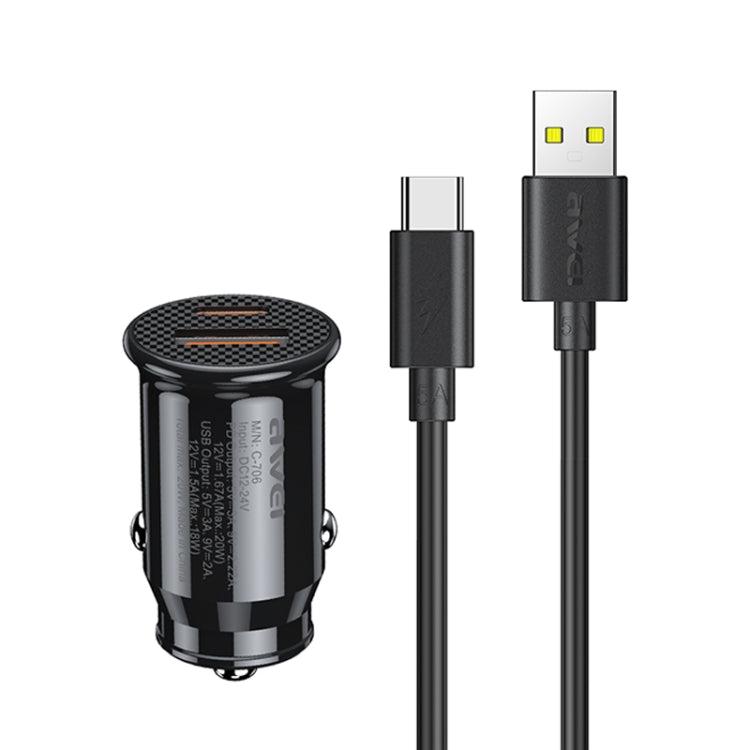 awei C-706 20W PD Type-C + QC 3.0 Type-A Car Charger with CL-110T Data Cable - Car Charger by awei | Online Shopping South Africa | PMC Jewellery | Buy Now Pay Later Mobicred