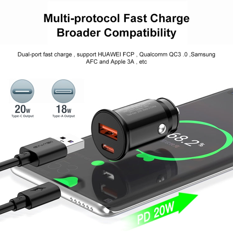 awei C-706 20W PD Type-C + QC 3.0 Type-A Car Charger with CL-110T Data Cable - Car Charger by awei | Online Shopping South Africa | PMC Jewellery | Buy Now Pay Later Mobicred