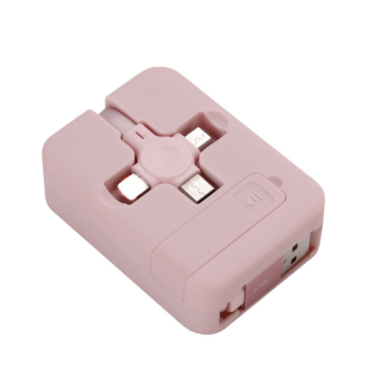 019-1 3 in 1 USB to 8 Pin + Micro USB + USB-C / Type-C Macaron Telescopic Data Cable with Storage Slot & Bracket, Cable Length: 1m (Pink) - Multifunction Cable by PMC Jewellery | Online Shopping South Africa | PMC Jewellery