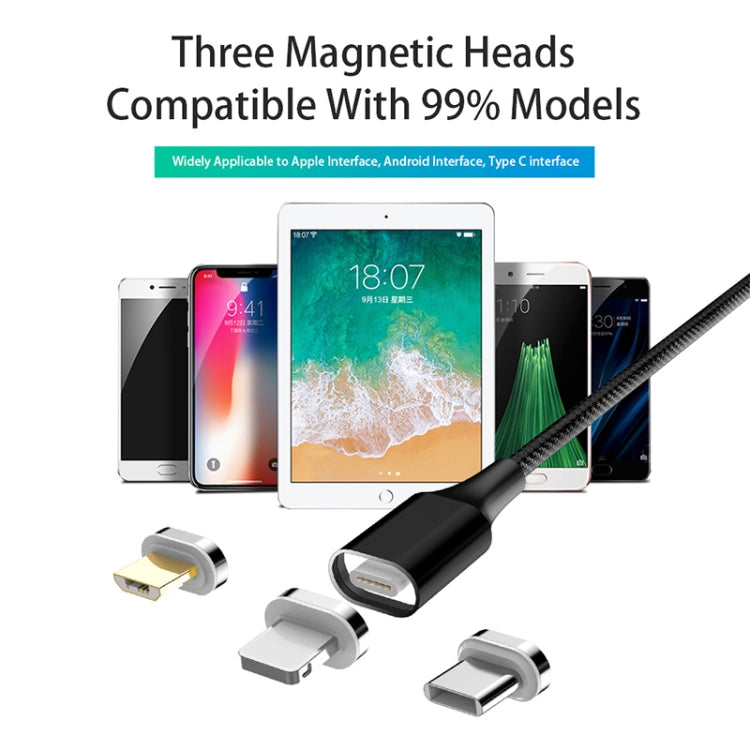 M11 3 in 1 3A USB to 8 Pin + Micro USB + USB-C / Type-C Nylon Braided Magnetic Data Cable, Cable Length: 1m (Black) - Charging Cable & Head by PMC TechLife | Online Shopping South Africa | PMC TechLife