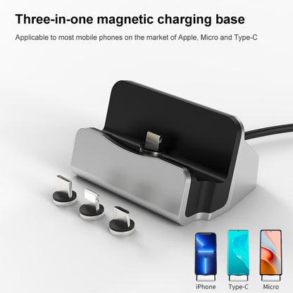 XBX-01 3 in 1 8 Pin + USB-C / Type-C + Micro USB Port Magnetic Charging Base(Silver) - Multifunction Charger by PMC Jewellery | Online Shopping South Africa | PMC Jewellery