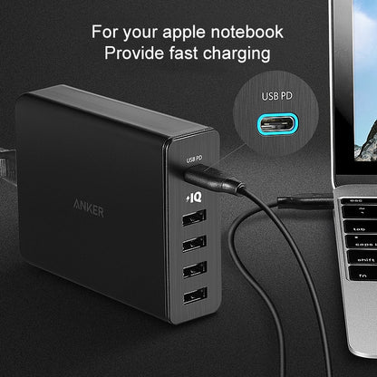 ANKER 2.4A USB-C / Type-C Power Delivery PD + 4 Ports Wall Changer for Mobile Phones / Tables / Macbooks(Black) - Multifunction Charger by ANKER | Online Shopping South Africa | PMC Jewellery