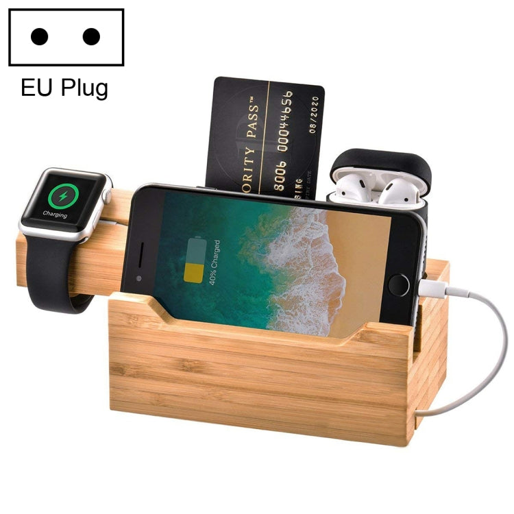 Multi-function Bamboo Charging Station Charger Stand Management Base with 3 USB Ports, EU Plug -  by PMC Jewellery | Online Shopping South Africa | PMC Jewellery