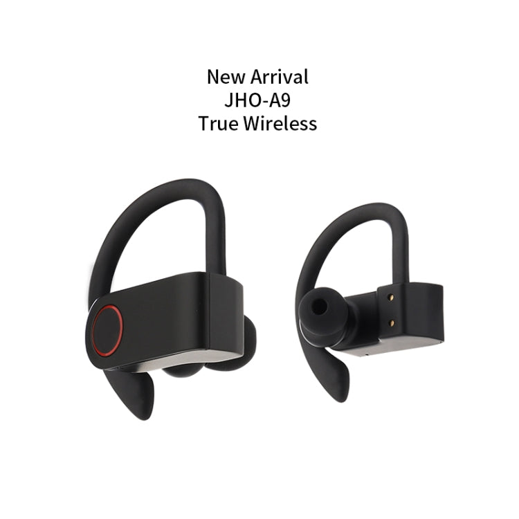 JHO-A9 TWS  Wireless Hanging Ear Type Bluetooth Earphone with Charging + Storage Integrated Zipper Bag, Support Voice Control(Black) - TWS Earphone by PMC Jewellery | Online Shopping South Africa | PMC Jewellery