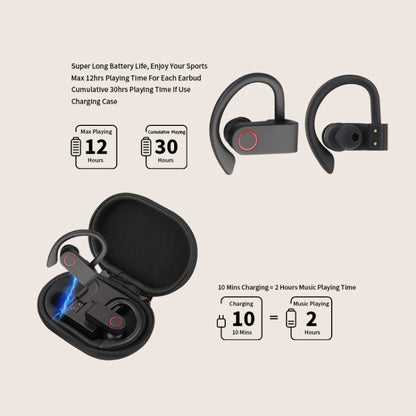 JHO-A9 TWS  Wireless Hanging Ear Type Bluetooth Earphone with Charging + Storage Integrated Zipper Bag, Support Voice Control(Black) - TWS Earphone by PMC Jewellery | Online Shopping South Africa | PMC Jewellery