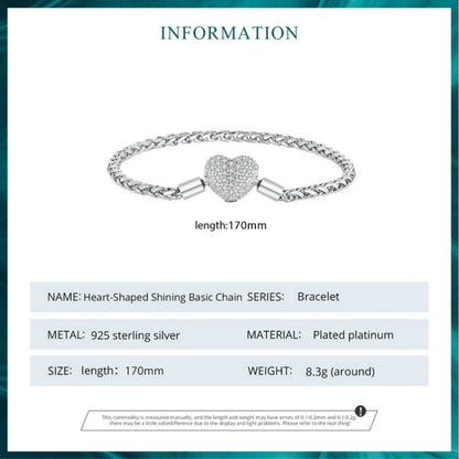 BSB133-17 Sterling Silver S925 White Gold Plated Zircon Heart Sparkling Bracelet - Bracelets by PMC Jewellery | Online Shopping South Africa | PMC Jewellery